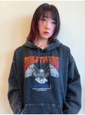 レイヤーボブ+インナーカラーレッド