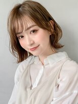 ボブルフ大人かわいいピンクベージュ薄めバングくびれモテ髪