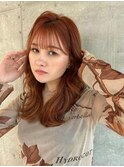 ★レイヤーカットデザインカラーオレンジベージュウェットヘア