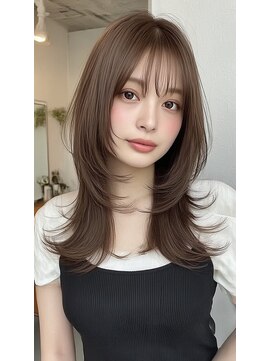 レス(Les.) ミディアムレイヤーバタフライカットハッシュカットダークグレー