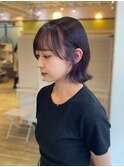 パープルブラックダークバイオレットインナーカラーくびれボブ