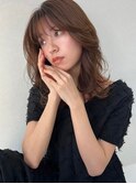 大人/小顔/レイヤーカット/シースルーバング/黒髪/ネビージュ