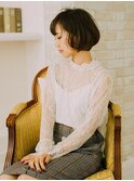 黒髪ボブルフネビージュ小顔ワンレンスペインカール