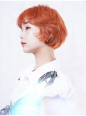 マッシュボブ　前髪ありボブ　韓国風　オレンジカラー　アヴェダ