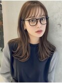 黒髪/グレーベージュ/レイヤーロング/前髪パーマ[新宿駅]
