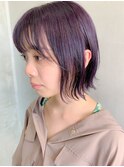 ラベンダーアッシュ、パープル、スリークボブ、外ハネボブ