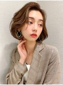 顔型別ヘアスタイル前髪外ハネミディマロンベージュ20代吉祥寺