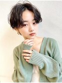 ウェットヘア オリーブベージュ×前髪レイヤーカット×横浜