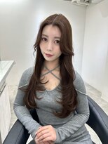 前髪ありグレージュ似合わせカット韓国ウェーブミディアム銀座