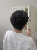 ゆるっと黒髪ショートパーマ