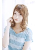夏美髪質改善アプリコットオレンジハイライトカラーくびれヘア75
