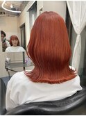 【ethica_南船場】コーラルオレンジ×外はねくびれミディアム