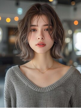 ムウ 難波(MOU) ナチュラルボブ暗めカラーグランマッシュデザイン20代30代40代50