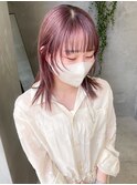 ピンクベージュ ピンクカラー ピンクヘア ミディアム