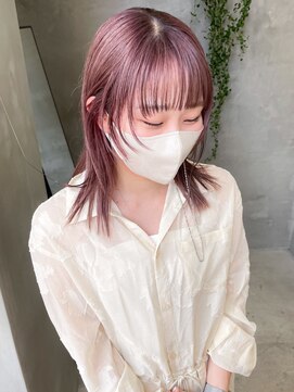 テトヘアー(teto hair) ピンクベージュ　ピンクカラー　ピンクヘア　ミディアム