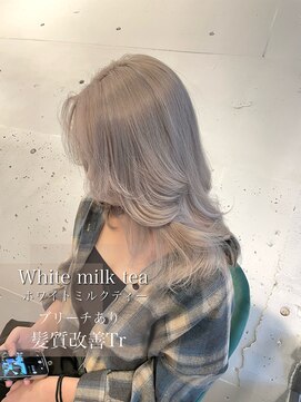 アオ(ao.) ホワイトミルクティーレイヤーカット前髪韓国ケアブリーチ