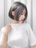 ホワイトシルバー×オリーブグレージュ大人可愛いぷつっとボブ