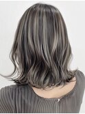 デザインカラーレイヤーカットウェットヘアオリーブベージュ白髪