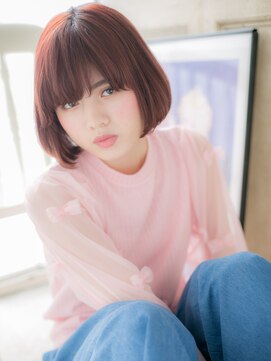 モッズ ヘア 福岡姪浜店(mod's hair) *mod's姪浜*…ペールカラーチェリーブラウン小顔ぱっつんボブe