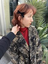 オレンジブラウンブリーチなし顔まわりカットヘアアレンジ