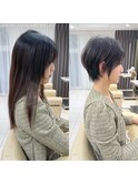 前髪あり耳掛け丸みくびれ大人ショートボブ20代30代40代50代＊