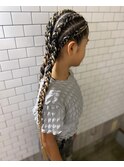 コーンロウ全頭　エクステあり　6本　+ブレイズ