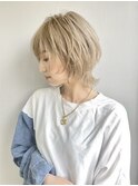 ネオウルフ×ホワイトミルクティボブウルフ　ウルフカット