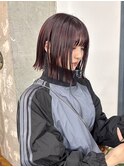 レッドブラウン 切りっぱなしボブ タッセルボブ 前髪 柏美容室 