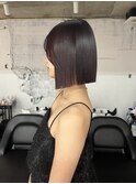 ミディアムボブ大人ボブ暖色ワインレッドチェリーレッド