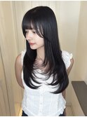 レイヤーカット/暗髪/顔周り/前髪/オリーブ/韓国