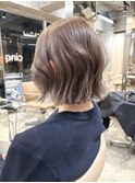 切りっぱなしボブ外ハネ外国人風海外ボブブラウンカラー前髪なし