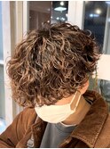 メンズハイライトカラーメンズメッシュ波巻きスパイラルパーマ