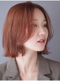ピンクブラウン/ミディアムボブ
