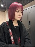 チェリーレッド切りっぱなしボブレイヤー渋谷