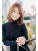オレンジブラウンで透明感☆ナチュラル小顔ロングボブc1