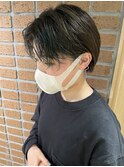 バング無造作パーマ×フェイスフレーミング/ネイビーカラー