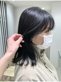 こなれミディ 切りっぱなし外ハネ ブルーブラック イメチェン