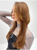 【over hair】キャラメルベージュ×カーテンバング