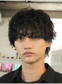 原宿シャドウパーマ緩めメンズマッシュウルフカットツーブロック