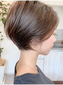 前髪あり小顔まわりつや髪骨格補正丸みショートボブヘア 