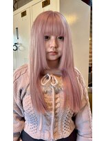 クレエ ヘアー デザイン(creer hair design)&nbsp;大人可愛い透明感くすみピンクぱっつん前髪姫カットレイヤー10代