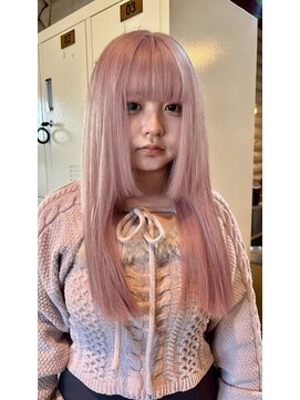 クレエ ヘアー デザイン(creer hair design) 大人可愛い透明感くすみピンクぱっつん前髪姫カットレイヤー10代