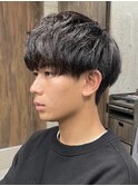 メンズ/アップバング/ツーブロックマッシュ/束感ショート波巻き