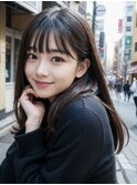 シースルーバングこなれミディダークアッシュ