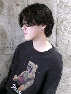 ニアウ 太田店(Niau) メンズボブセンターパートウルフニュアンスパーマ群馬太田眉毛