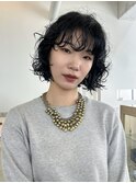 ミルクティーブロンド/ダークブルー/デジタルパーマ/瑞穂区