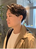 アップバング 束感 艶感 黒髪 ツイストスパイラルパーマ