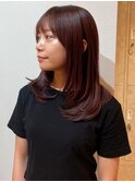 ピンクベージュ セミロング レイヤーカット ワンカール