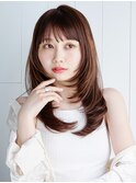 ロング暗めカラー韓国ヘア顔周りレイヤー_F30121