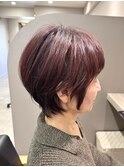ボルドーカラー×丸みショート/40代/50代/60代